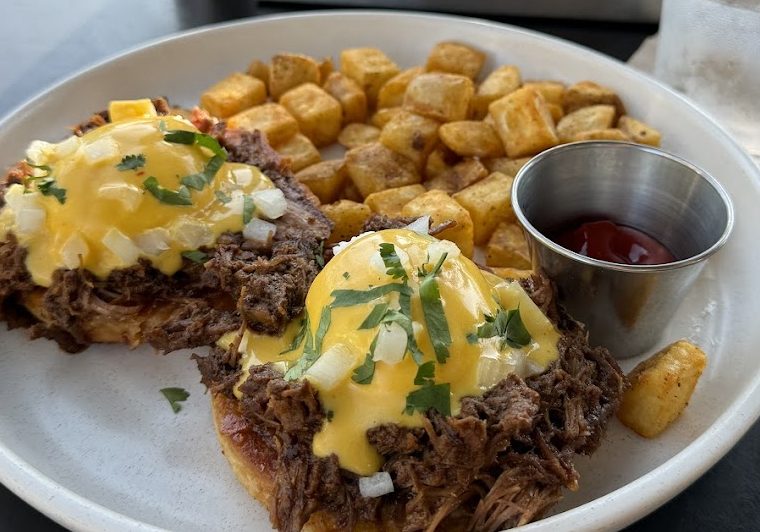 Cafe Americano signature dishes Huevos RancherosPoke BowlCarne Asada Tacos